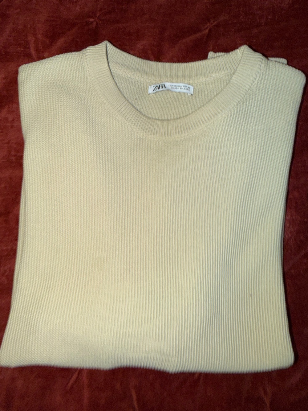 Zara Tan Ribbed Crewneck Sweater - Men's M
